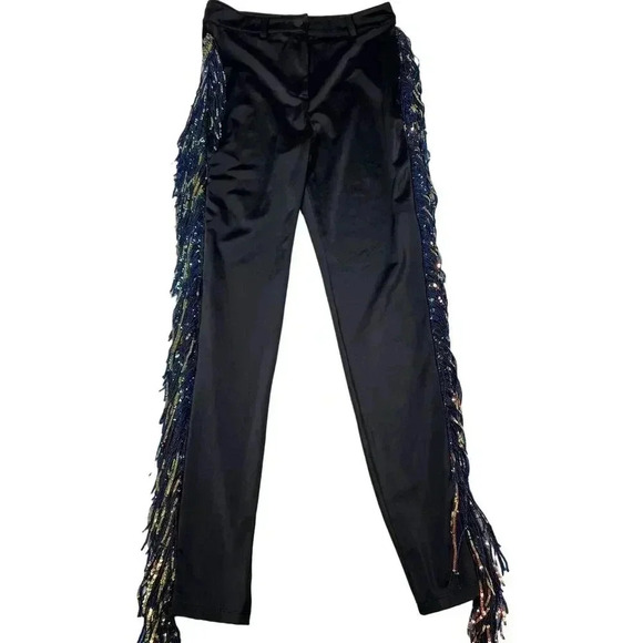K Too L High Waist Black Fringed Sequin Sexy Party Pants Punchy Western Cochella - Picture 8 of 14